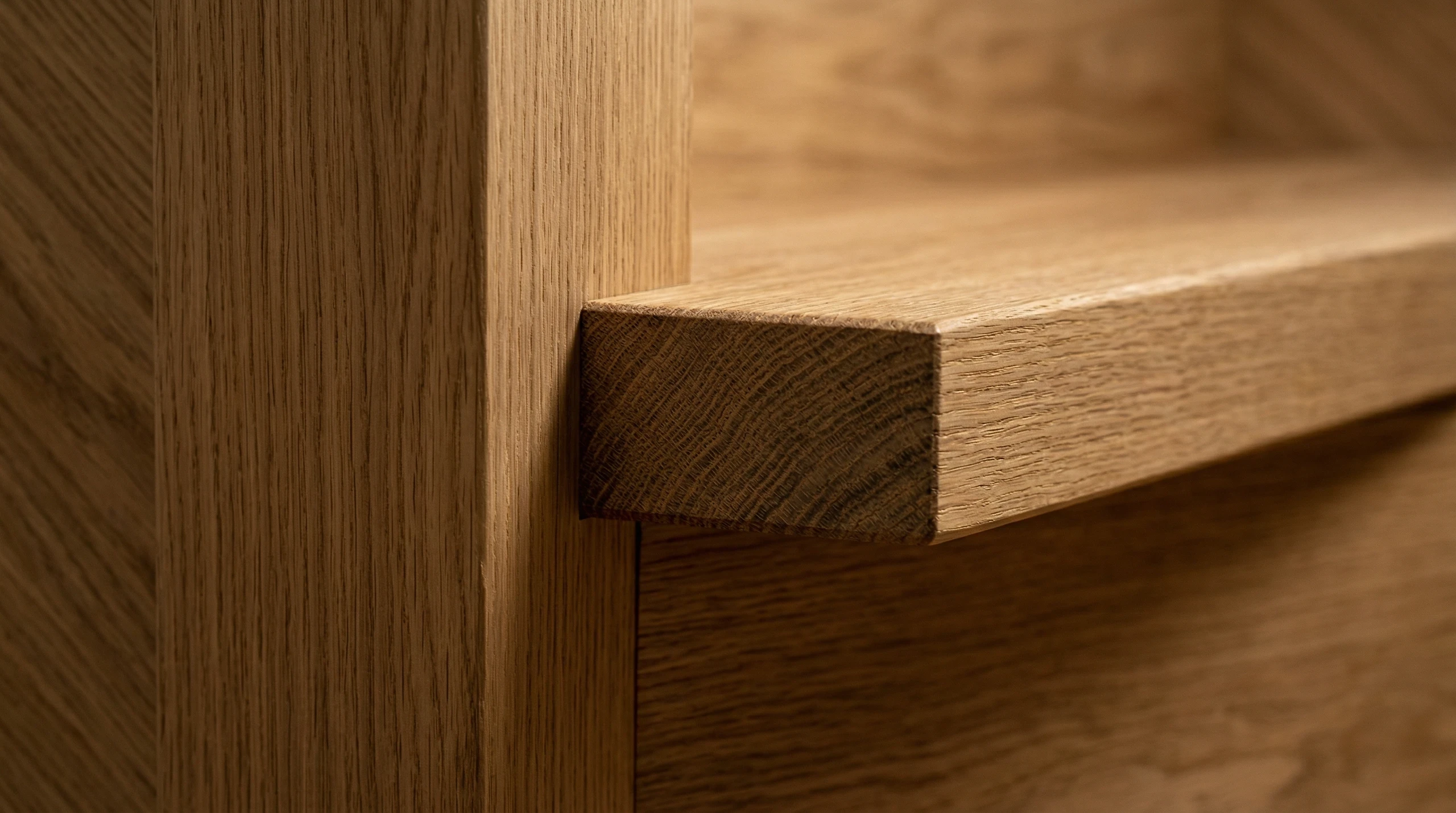 Stopnie drewniane z litego dębu – detal schodów drewnianych